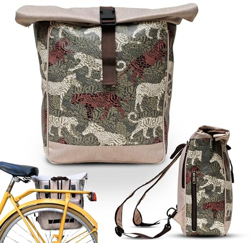 Ikuri Fahrradtasche/Rucksack Kombi Fahrradrucksack aus Plane für Gepäckträger Packtasche Wasserdicht für Frauen