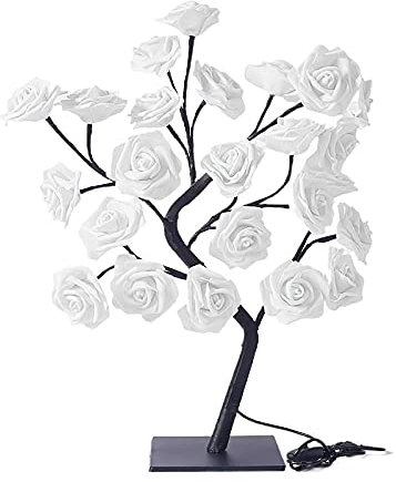 EESLL Lampada da Tavolo a Forma di Albero di Rose, Lampada per Albero delle Fate Con 24 Luci LED Bianche Calde, Alimentazione USB, per Mamma e Ragazza, Decorazione per la Casa