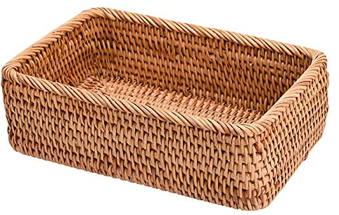 LEMCC Cestas tejidas de ratán de 20 x 14 x 7 cm, cesta rectangular tejida para frutas, cestas de almacenamiento de mimbre, cestas de almacenamiento para organizar la decoración para la entrada, mesa,