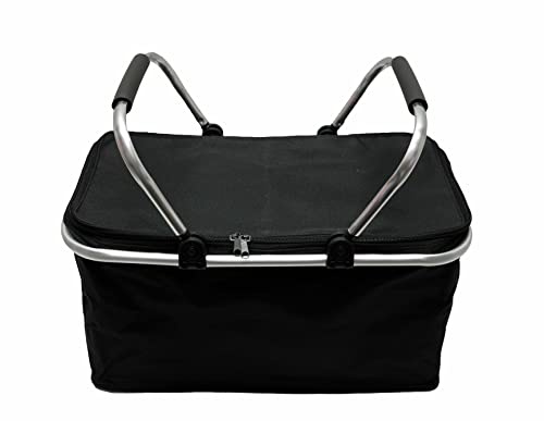 Thermo-Einkaufskorb, Klappgriffen, Reißverschluss 46x23x27 cm (Schwarz)