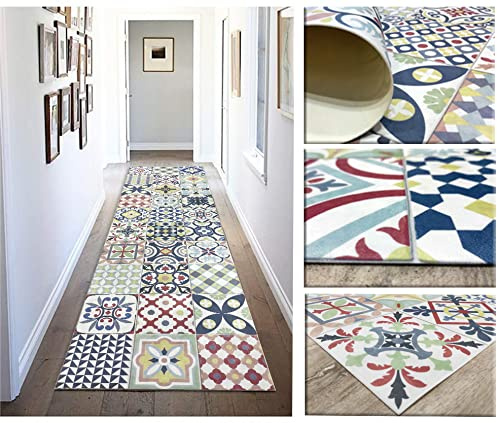 Alfombra de Vinilo Multicolor con Diseño Geométrico y Floral, Resistente, Fácil de Limpiar,Ideal para Cocina, Baño .. HIDRAMULTI (60x100 cm)