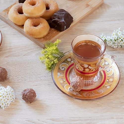 MY SOUK UG Juego de vasos de té turcos y platillos árabes de estilo ISTANBUL de vidrio de té hecho a mano de doce piezas, seis hermosos platillos, seis vasos de té turcos (ISTANBUL STYLE)