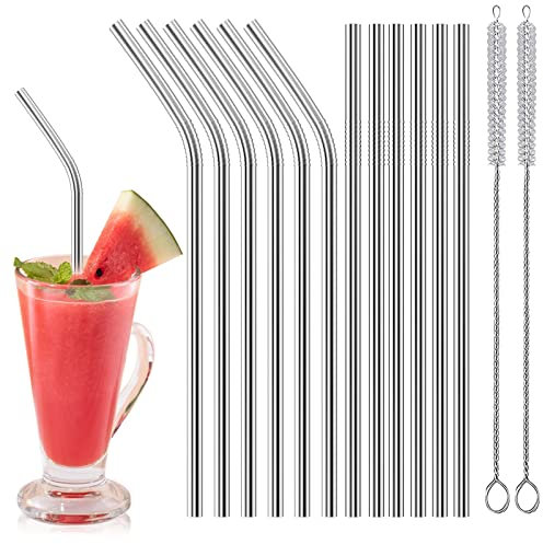 Gvolatee Cannucce riutilizzabili in acciaio inox, confezione da 12 (6 dritte + 6 piegate), 21 cm, con 2 spazzole per la pulizia, antiscivolo, ecologiche