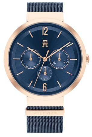 Tommy Hilfiger Multi Zifferblatt Quarz Uhr für Damen mit Marinblaues Edelstahl-Mesh-Gliederarmband - 1782541