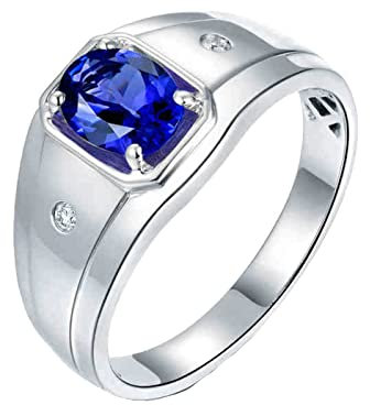 Daesar Verlobung Ring Männer 750 Weißgold, Hochzeitsringe mit 1.1ct Oval Tansanit Siegelring, Weißgold Ring Nickelfrei mit Diamant Größe 49 (15.6)