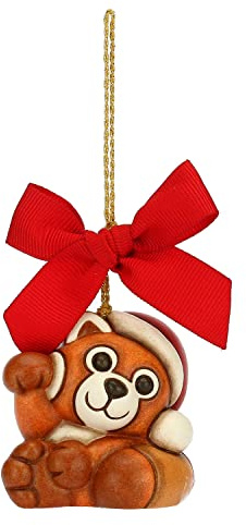 THUN - Addobbi Natalizi, Panda Rosso in Ceramica Decorata a Mano, Versione Piccolo - Idea Regalo Natale 2022-4.8x3.8x4.8 cm h