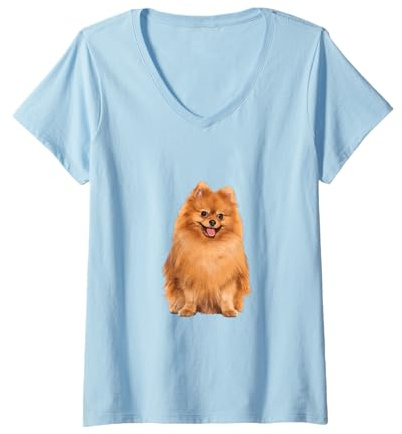 Femme Spitz nain poméranien T-Shirt avec Col en V