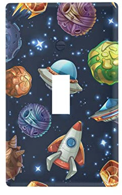Sletend Planet Rocket Space Decorative Wall Plate Light Switch Plate Cover for Living Room Bedroom Kitchen Standard Size 4.53 * 2.76 inches(Toggle Switch)