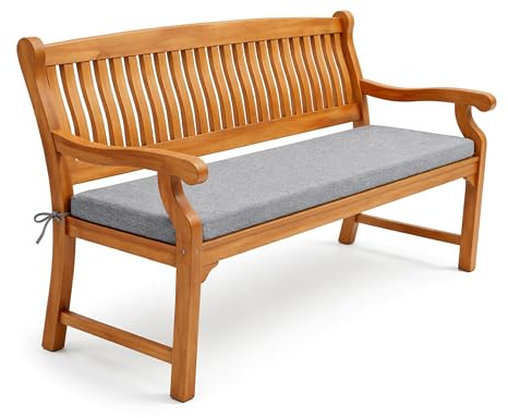 POKAR Bankauflage 170x40 cm | Bankkissen mit abnehmbarem Bezug und Bändern | Sitzauflage für Gartenbank, Sitzbank, Schaukel | Sitzpolster für Indoor und Outdoor | Oeko-TEX | Made in EU | Grau