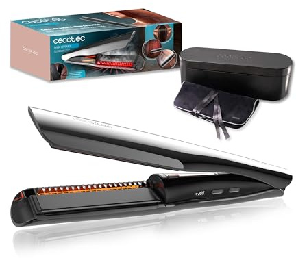 Cecotec Plancha de Pelo con Cable, Tecnología de Vapor e Infrarrojos Lisse iSteamy. 48W, Revestimiento de Cerámica y Queratina, Temperatura Regulable, Incluye Bolsa Térmica y Estuche de Cuero