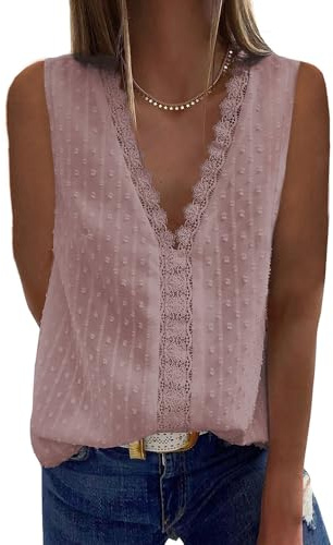 Bipily Dam blus avslappnad spets V-hals elegant enfärgad lös vintage kortärmad casual spets blus, C-rosa, M
