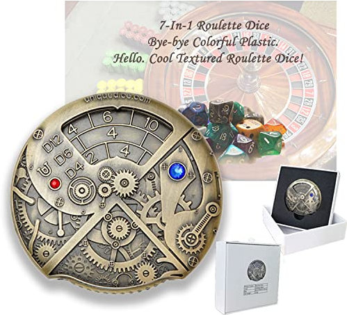 Clockwork Würfel Metal Roulette Dungeons and Dragons Dice Set DND D&D SAGT, 7-in-1, Combine D4, D6, D8, D10, D12, D20 und D% All in One for Dungeons and Dragons, Tabletop RPG and Cards Board Games