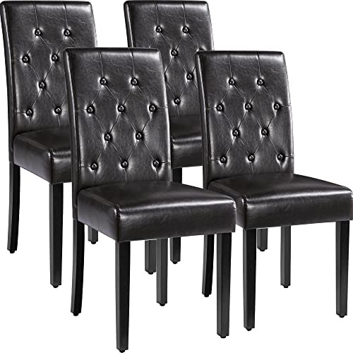 Yaheetech Esszimmerstühle 4er Set Polsterstuhl Beine aus Massivholz, Braun | Küchenstuhl mit hoher Rückenlehne, Gepolsterte Sitzfläche aus Kunstleder, bis 135 kg Belastbar, für Esszimmer/Wohnzimmer