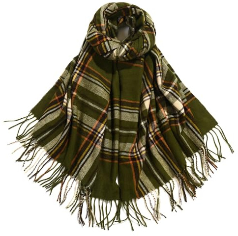 XYNAME Karierter Schal, Kaschmir-Haptik, Winterschals für Damen, superweich, warm, modisch, groß, Pashmina, Grün (Army Green), Large