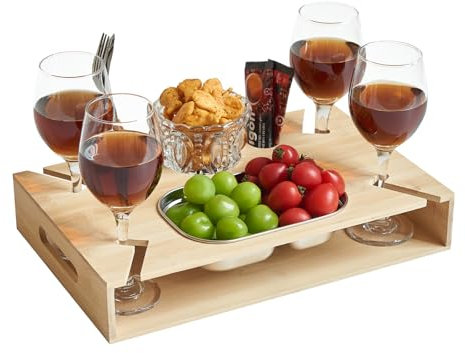 Janflyhome Couchbar, 2 Montage-Modi, Snacktablett Mit 2 Snackschalen, Couchbar Snackbox Holz, Abnehmbar Sofatablett mit Stauraum, Geschenke für Männer Geschenke für Frauen - Holzfarbe