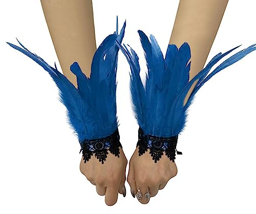Asudaro Damen Kostüme Manschetten, Frauen Feder Handgelenk Manschetten Gothic Feder Manschette Spitze Fingerlose Vintage Feder Lange Handschuhe Armbänder Karneval Kostüm Accessoire Typ 22