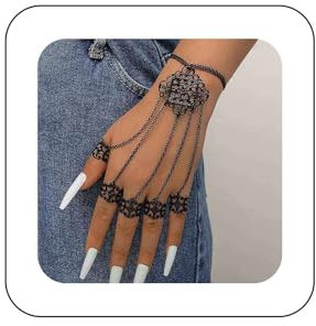Yienate Gothic-Ring-Armband mit mehreren Fingern, Vintage-Stack-Knuckle-Band-Handkette, schwarzes Punk-Sklavenarmband, Gliederkette, Handgeschirr-Armband, Schmuck für Frauen und Mädchen