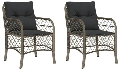 vidaXL Gartenstuhl mit Kissen 2 STK., Sessel für den Außenbereich, Gartensessel mit pulverbeschichtetem Stahlrahmen, Terrassensessel Outdoor Stuhl, Grau Poly Rattan