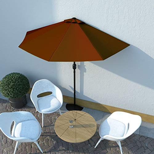 BaraSh Sombrilla balcón semicircular Aluminio Terracota 270x144x222 cm Cubierta Jardín Patio Terraza Exterior Mitad Parasol Rayos UV