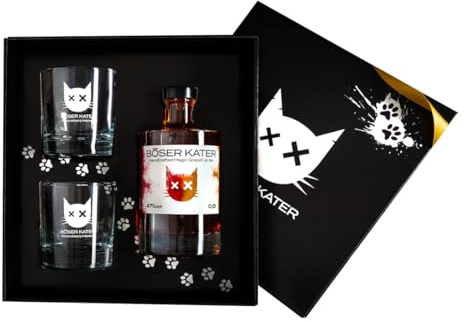 BÖSER KATER Pink Grapefruit Gin Geschenkset mit 2 Gläsern 0,5l | Fruchtige Zitrusnoten mit Grapefruit & Pomelo | Das perfekte Gin Geschenk in hochwertiger Box 47% Vol.