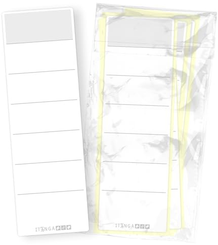 itenga 10x Ordneretiketten Ordnerrückenschild für breite Ordner 6x19cm I Aufkleber für Ordnerrücken selbstklebend aus Haftpapier (weiss)
