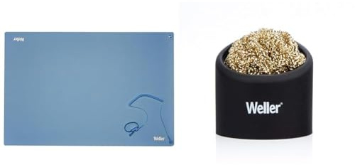 Weller T0051403699 Antistatische ESD Premium Tisch-Lötmatten Set, 900 x 600 mm, Blaue Lötmattensatz & WLACCBSH-02 Lötspitzen Reinigungsschwamm mit Silikon Ablage für Mehr Sicherheit und Stabilität