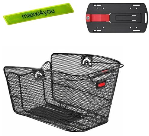 Rixen & Kaul Hinter Gepäckträgerkorb Citymax GTA Schwarz mit GTA Kupplungs Set inkl. GTA Adapter inkl. maxxi4you Reflexband