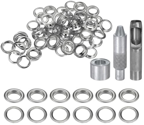 QUARKZMAN Kit de Herramientas de Ojales de Cobre 18mm Tono Plateado 100 Pcs | con Punzón Hueco, Herramientas de Instalación de Ojales para Ropa, Cuero, Tela, Cinturones
