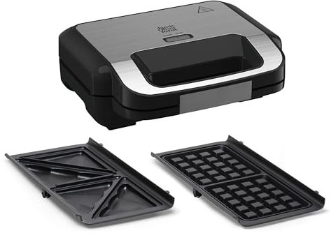 Tefal Jamie Oliver 2-in-1 Sandwich-Waffel-Kombigerät, Antihaftbeschichtete Platten, spülmaschinengeeignet, Betriebs- und Temperaturkontrollleuchte, Kabelaufwicklung, Edelstahl/Schwarz, SW70J810