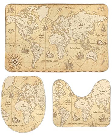 Badteppich-Set 3-Teilig Karte Badezimmer Vorleger 3-Teiliges Wasserabsorbierend Wc Vorleger Set 3 Teilig rutschfeste Badvorleger Für Schlafzimmer Dusche Badewanne