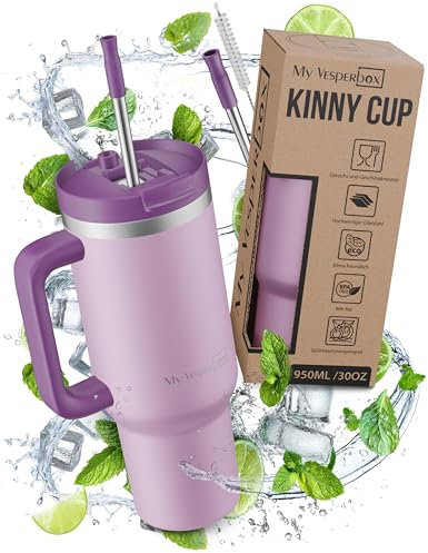 My Vesperbox Kinny Cup Gobelet isotherme, avec paille 500, 950, 1200 ml, tasse à café, à emporter, en acier inoxydable, sans BPA et mélamine