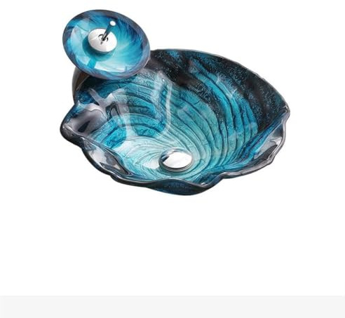 ZCSO Vessel Sink Bathroom Vessel Sink Creative Tempered Glass Wash Basin Bathroom Toilet Wash Basin Hotel Art Desk Sink Bathroom Vanity(Sink Set)
