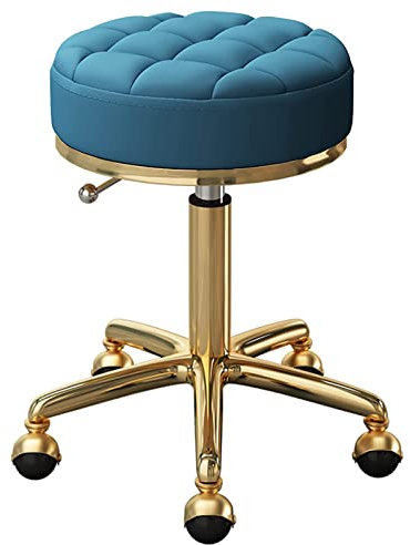 XLDZ 360 Grad drehbarer Rollhocker, verstellbarer Arbeitshocker mit Rollen, 172 kg, goldenes Finish für Spa, Salon, Tattoo, Pediküre (dunkelblau)