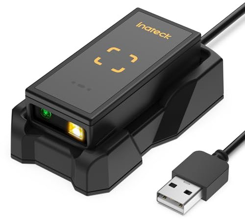 Inateck Barcode Scanner Bluetooth, 1D 2D QR Code Scanner Kabellos 2.4GHz, Tragbarer Drahtloser Barcode-Scanner Laser, Mini Handscanner mit APP und SDK