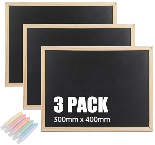 CYEER 3 Pack Chalk Board, 300mm x 400mm Wall Mounted Bulletin Blackboard with Chalk, Double Side Chalkboard Whiteboard for Memo Message Board, Notice Boards, Kitchen Chalkboard, Menu Board