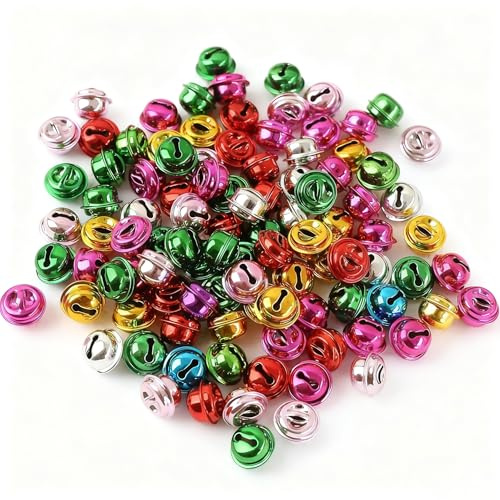 HERZONE 150pcs Glöckchen Metallglöckchen in bunt 12mm kugelförmig Schellen, Weihnachtsglöckchen (bunt)