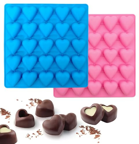 SEABABOO Silikonform Herz Klein 25 Cavity 2 Stk Schokoladenformen Herzform Silikon 3D Herzform Backform Herz Silikonform Für Herzförmige Mousse Schokolade Süßigkeiten Kekse Gelee Pralinen (Rosa Blau)