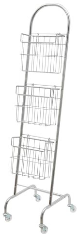 WINPANG Magazine Display Rack, 30×35×138 Boden Stehend Magazin Rack Lagerung Display Rack Dreistufiges Design 4 Räder Zeitungsständer Geeignet für Ausstellungsfläche Konferenzraum