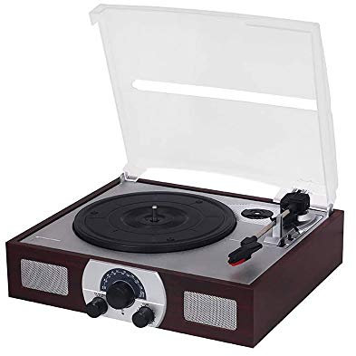 MRKU Tocadiscos, Tocadiscos GE de 3 velocidades con Bluetooth, Reproductor de Vinilo con Altavoz estéreo Incorporado, función Am/FM y Salida Auxiliar RCA, Madera Natural