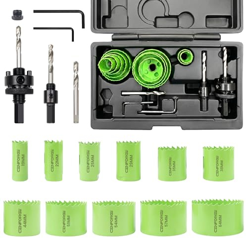 Cenforge Bi-Metal Hole Saw Kit, HoleSaw Set with 3/4 to 2-1/2 (19-64mm) Saw Blades, Mandrels, Hex Key, Drill Bit, Hole Saw for Wood, Metal, Drywall, PVC