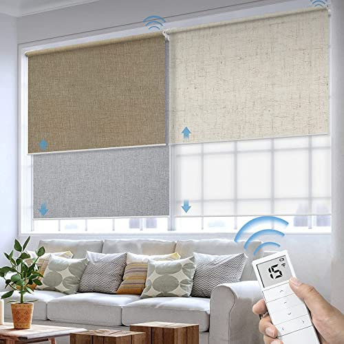 Motorized Smart Dual Roller Blinds with Light Filtering & Blackout Remote Control Compatible with Alexa & Google Rechargeable Electric Double Blinds Customizable Fabric