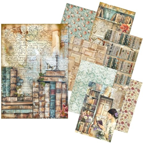 Ciao Bella Motiv-Strohseiden Sortiment Book Lovers 8 Stk. DIN A5 - für Scrapbooking, Decoupage auf Metall, Holz, etc.