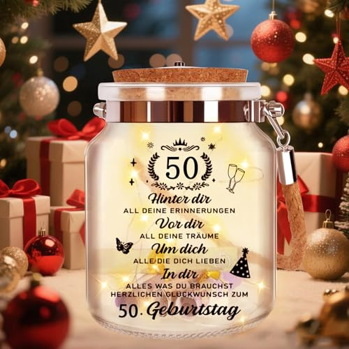 Sunwuun 50 Geburtstag Frau Mann LED Flaschenlicht 50 Geldgeschenke Geburtstag Verpackungen,Nachtlicht Geschenke Deko,Coole Geschenkideen zum Tischdeko.