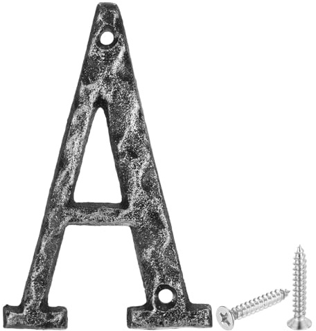 sourcing map House Address Letter, 4.9 Inch Cast Iron Vintage Wall Letter A Outside Letters for Home Street Office Mailbox Sign, Black & Silver