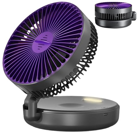 Ventilatore da tavolo silenzioso, scatola per aromaterapia, 5 velocità, pieghevole, ricaricabile, timer e luce notturna, per camera da letto, cucina, soggiorno