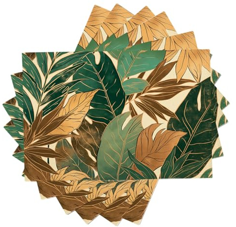6 Pezzi Sottopiatti Botanico Foglie Tropicale Bohemien, Tovagliette Lavabili, 30 x 45 cm Tovagliette Rettangolari Stampate in Lino, Adatto a cucina, soggiorno, sala da pranzo, bar