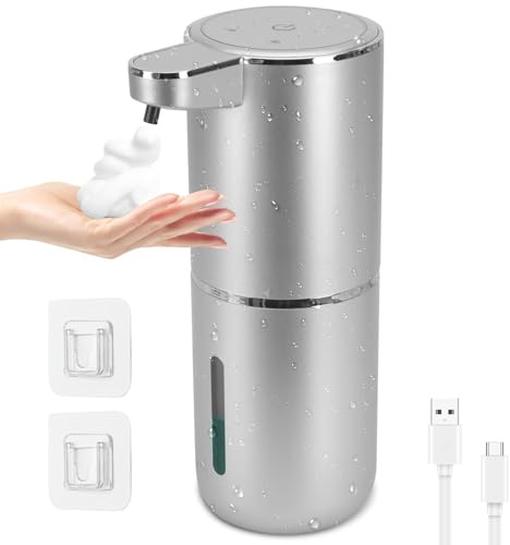 Dispenser Sapone Bagno Automatico con Sensore Infraross, Impermeabile Dispenser Sapone Muro Senza Foratura, USB Ricaricabile Nessun Tocco Dosatore Sapone Per Bagno, Hotel, bagno