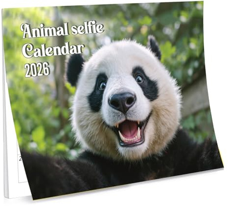 Divertido calendario de selfies de animales 2026, A4, vista de 12 meses, calendario de pared 2026 Reino Unido, perfecto para el hogar, oficina, escuela, vacaciones y planificación Papa Prints