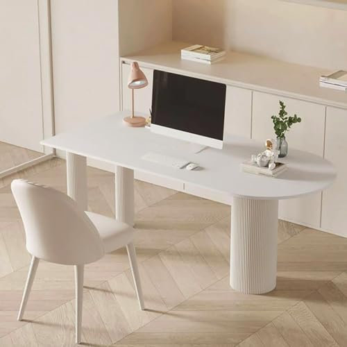 MESCXTY Großer ovaler Schreibtisch für Computer, Konferenztisch, Arbeitsplatz, Esstisch mit leistungsstarken gewellten Stützbeinen für Esszimmer, Küche, Home Office(130x70x75cm(51x28x30inch), White)