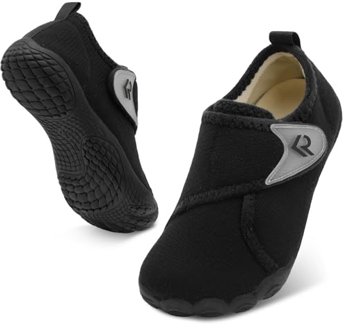 relxfeet Men's Slippers Wide Width Adjustable Orthopedic Diabetic House Shoes for Neuropathy Swollen Feet Relief Non-Slip Rubber Sole Indoor Outdoor (All Black, Size 11)